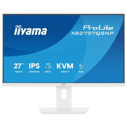 iiyama ProLite XB2797QSNP-W1 - Écran LED - 27" - 2560 x 1440 QHD @ 75 Hz - IPS - 350 cd/m² - 1000:1 - 1 ms - HDMI, DisplayPort, USB-C - haut-parleurs - blanc, mat