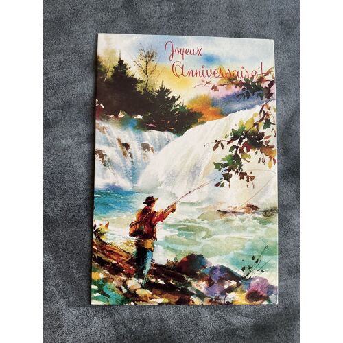 Carte Postale Vintage Joyeux Anniversaire. Édition Carlton. Pêche À La Ligne En Rivière 