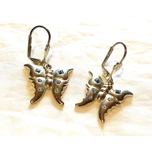 Boucles Oreilles Gros Papillon Ailes Déployées Pierres Insecte Bijoux Argentés Fantaisies Femmes