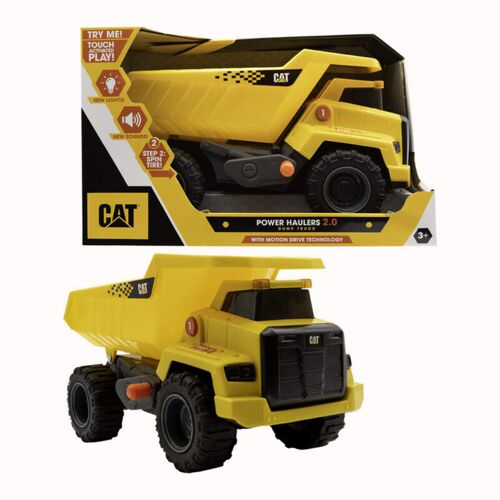 CAT POwer Haulers 2.0 Camion benne en plastique avec sons, lumières et détecteur mouvement - 30 cm