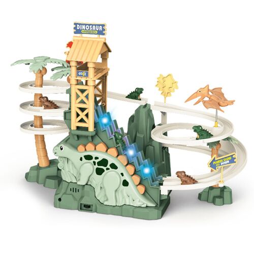Jouet d¿escalade et toboggan dinosaure pour les enfants de 3 à 8 ans - Jeu de piste de course, jouet de voiture glissante, thème dinosaure avec lumières et musique, cadeaux d¿anniversaire dinosaure pour garçons, filles et enfants