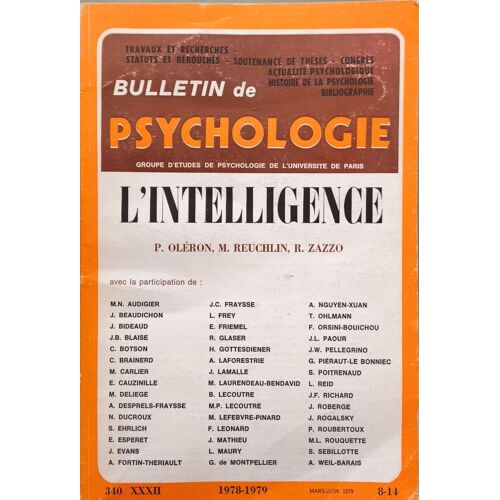 Bulletin De Psychologie : L'intelligence N°340 Xxxii