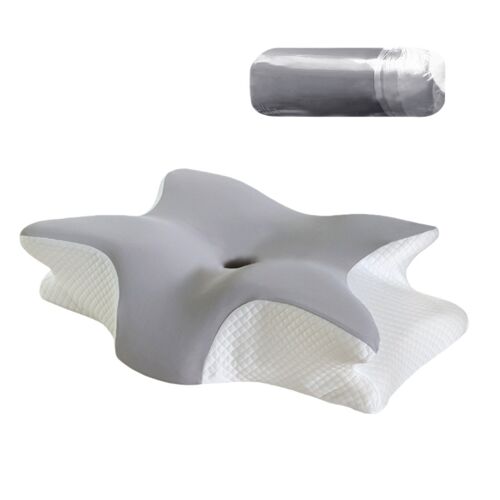 Grand Oreiller Papillon Double Aile 65x45x15cm - Soutien Cervical En Mousse À Mémoire De Forme Pour Un Sommeil Profond Gris 