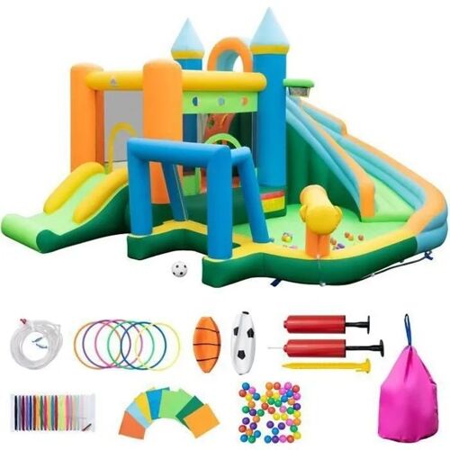 Château Gonflable Avec 2 Toboggans Pour Enfants 3-10 Ans - Costway - Parc Aquatique Avec 50 Ballons Océaniques