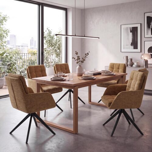 Lot de 6 chaises de salle à manger HWC-Q36, chaises de cuisine pivotantes à retour automatique, tissu chenille (680 g/m²) certifié Oeko-Tex, structure métallique MVG   jaune moutarde