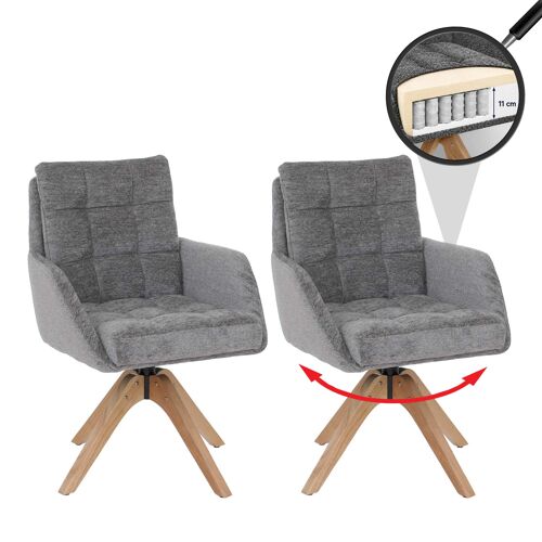 Lot de 2 chaises de salle à manger HWC-Q36, chaise de cuisine, pivotante, tissu chenille (680 g/m²), certifiée Oeko-Tex, bois MVG   gris