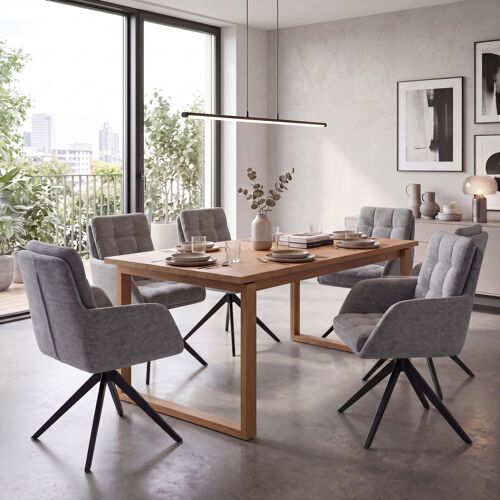 Lot de 6 chaises de salle à manger HWC-Q36, chaises de cuisine pivotantes à retour automatique, tissu chenille (680 g/m²) certifié Oeko-Tex, structure métallique MVG   gris