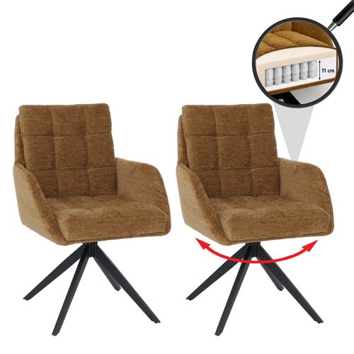 Lot de 2 chaises de salle à manger HWC-Q36, chaise de cuisine pivotante à retour automatique, tissu chenille (680 g/m²) certifié Oeko-Tex, structure métallique MVG   jaune moutarde