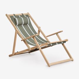 Pack De 2 Chaises Longues Pliantes En Bois D'acacia Avec Coussin Rondonia Vert Olive Intense - Blanc Gardénia