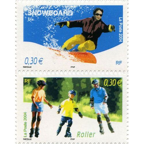 France 2004, Collection Jeunesse - Les Sports De Glisse, Très Beaux Timbres Neufs** Luxe Yvert 3699 Le Snowboard Et 3700 Le Roller.