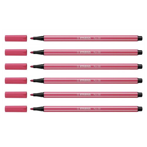 Stabilo Lot De 6 Stylos Feutre Pen 68, Rouge Grenadine