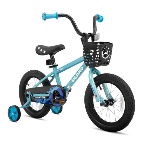 Hiland Keano Vélo Enfant Avec Roues Stabilisatrices, Frein Sur Jante Avant Et Frein À Rétropédale Arrière, Cadre En Acier Haut Carbone, Roues 16 Pouces, Bleu