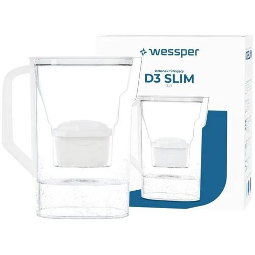 Carafe Filtrante Wessper D3 Slim Aquamax Blanc 2,7l + 1 Cartouche Filtrante Aquamax- Convient Aux Portes De Réfrigérateur