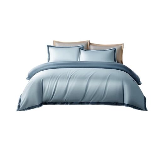 Ochama X J.Zao Parure De Lit 4 Pièces En Satin Coton Longues Fibres Pour Lit De 1,8 M - Bleu Rhin