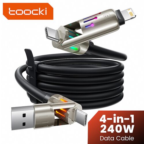 toocki Câble USB-C vers Lightning, Câble de charge 4-en-1 240 W Chubby, 2 m, USB-A/USB-C vers USB-C/Lightning avec voyant lumineux, Idéal comme cadeau de Saint-Valentin, Compatible avec iPhone 17/16/15/14 Pro Max, MacBook, iPad, Samsung S25, Switch, PS5