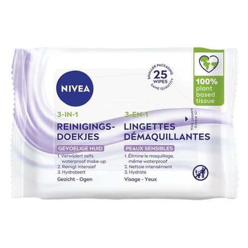 Nivea Lingettes Démaquillantes 3-En-1 Pour Peaux Sensibles - 25 Pièces 