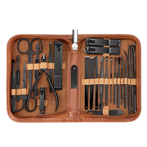 Set De Coupe-Ongles, Kit Manucure Et Pédicure 26 Pièces, Coupe-Ongles En Acier Inoxydable Pour Mains Et Pieds, Outils De Soin Des Ongles Professionnels Avec Étui De Voyage Luxueux, Marron [Boîte Couleur] 