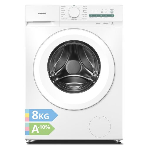 Comfee' Lave-linge 8 kg, avec programme anti-peluches et fonction vapeur, 16 programmes, classe d'efficacité énergétique A-10 %, fonction de remplissage, silencieux et économe en énergie, CF08EWP05W-HR, blanc
