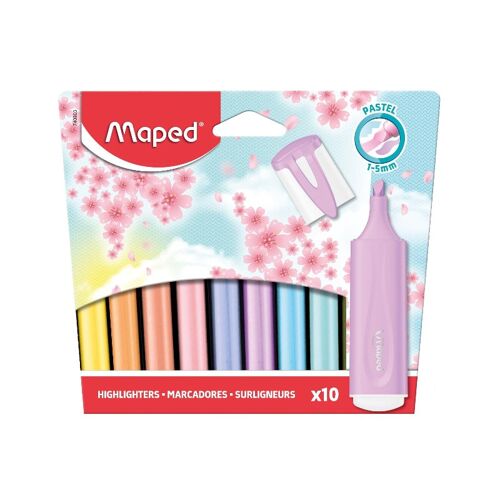 Maped Lot De 10 Surligneurs, Couleurs Pastel