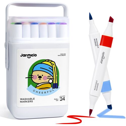 Jar Melo Crayons De Couleur Lavables À Double Pointe, 24 Couleurs (Pointe Biseautée Et Pointe Pinceau)