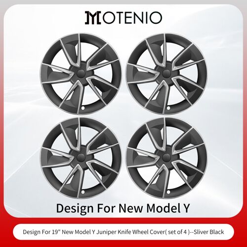 ¿Logo Tesla Offert¿Motenio Lot De 4 Caches Jantes Premium Pour Tesla Model Y Juniper (2025-2026), Argent - 19 Pouces
