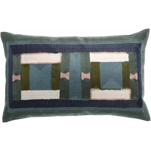 HOUSSE DE COUSSIN BRODE TAHO VERT DE GRIS