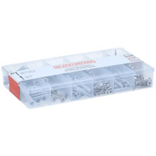 BLACK+DECKER Coffret de vis pour aggloméré et chevilles - 249 pièces