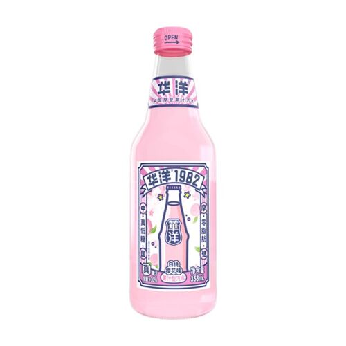 Huayang Boisson Pétillante Aux Jus De Fruits Mélangés, Saveur Pêche Blanche Et Fleur De Cerisier, Bouteilles En Verre, 20 X 358 Ml