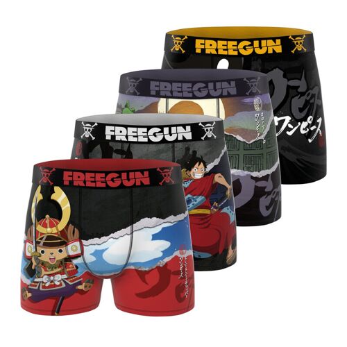 Freegun Lot De 4 Boxers Pour Garçons One Piece Rouge/Noir/Orange/Vert/Violet - Taille 12/14 Ans