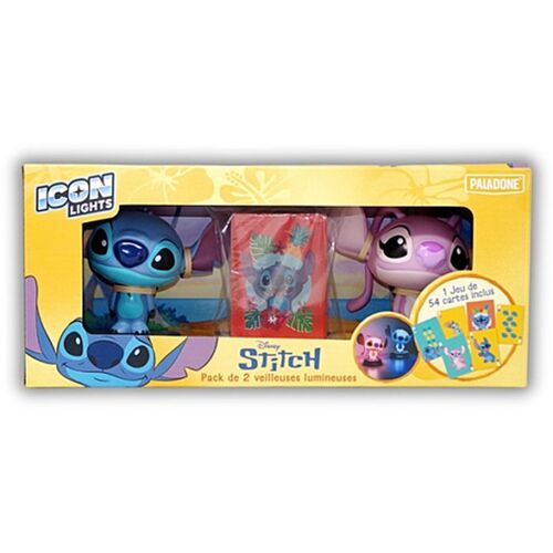 Disney Stitch Angel Coffret 2 Lampes Icon Light + Cartes à Jouer