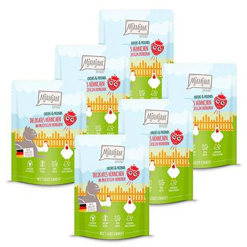Mjamjam - Aliment Pour Chat - Quetschie - Poussins Et Amis - Délicieux Poulet Aux Fraises Fruitées - 300 G X 6
