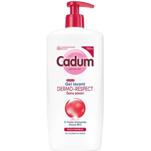 Cadum Dermo Respect Gel Nettoyant Sans Savon - Huile D'amande Douce Biologique - Apaise Dès La Première Douche - Formule Hypoallergénique Au Ph Neutre 