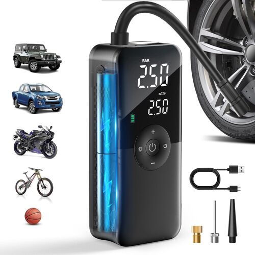 Carsun Compresseur D¿Air Électrique Sans Fil Et Portable Pour Voiture, Vélo Et Moto