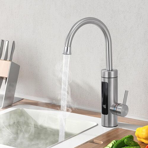 HOMELODY Electric Tap with Instantaneous Water Heater 230 V, Kitchen Water Heater Kitchen LED Electric Kitchen Tap Stainless Steel [Energy Class C]- Brushed
