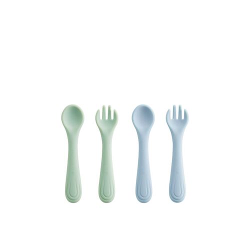 Bc Babycare Fourchette Et Cuillère En Silicone, 2 Pièces, Sans Bpa, Vert + Bleu