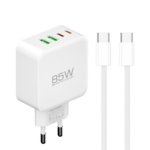 Set de Chargeur PAVAREAL K129 Standard Européen GaN A+A+C+C PD85W CtoC Blanc (Double Charge Rapide)