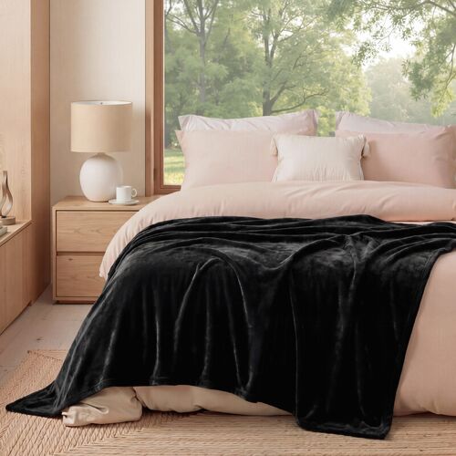 Plaid Polaire Couverture Canapé - Douillette en Microfibre en Flanelle, Douce et Chaude, Jeté de Canapé Grande Taille, XL 130 x 150 cm, Noir, 90% Polyester