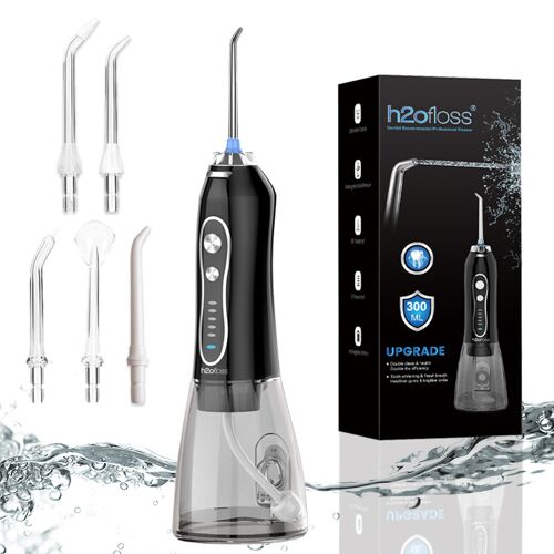 H2ofloss Hydropulseur Dentaire Portable, Batterie 2500 Mah, 140 Psi, 5 Canules, Étanche Ipx7, 5 Modes, Rechargeable Par Usb - Noir