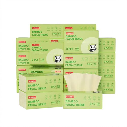 ochama Mouchoirs en Bambou Naturel 3 Plis ¿ Papier Mouchoir Doux et Résistant, Fibre de Bambou, Lot Familial de 24 Paquets x 110 Feuilles ¿ Serviettes et Essuie-tout pour Maison et Bureau