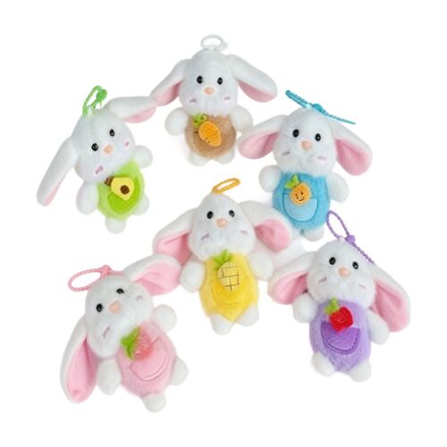 Porte-clés en peluche motif lapin et fruits 11 cm (Modèle aléatoire)