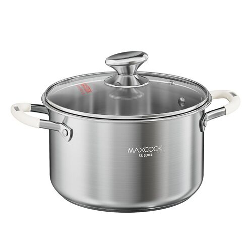 Maxcook Faitout Tous Feux 22 Cm En Acier Inoxydable 304 Avec Couvercle En Verre Et Poignées En Silicone - 4,3 L