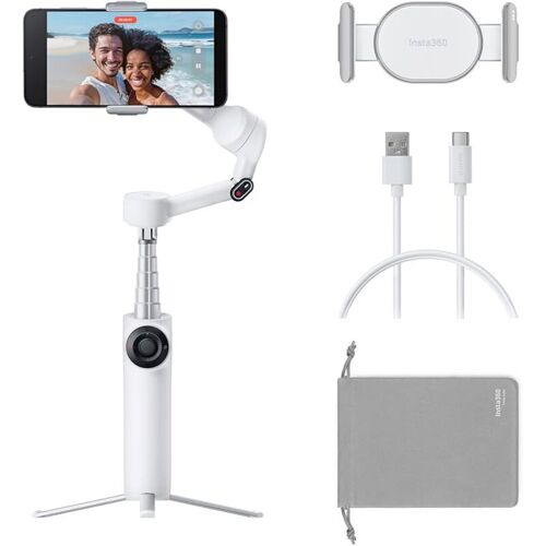 Insta360 Flow 2 Stabilisateur IA pliable pour smartphone, suivi multi-personnes, trépied et perche à selfie intégrés, télécommande pour iPhone et Android - Blanc