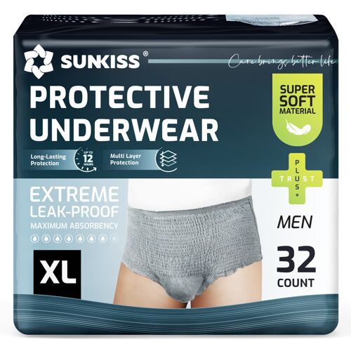 Sunkiss Lot De 32 Sous-Vêtements Incontinence Jetables Pour Homme, Gris - Taille Xl 