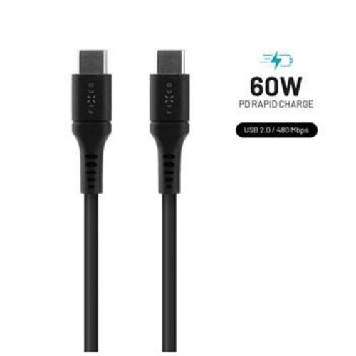 FIXED Câble Liquid Silicone USB-C/USB-C, 2 m, 60 W, noir
