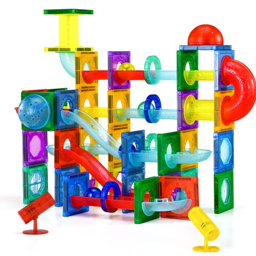 Blocs de tuiles magnétiques transparents 3D Tokky, 110 pièces, piste de bille roulante lumineuse, jouet d¿assemblage éducatif STEM, matériau sûr ABS magnétique puissant, ensemble de construction créatif, emballage dans une boîte de couleur raffinée G025