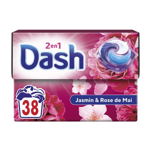 Dash 2en1 PODS®, Lessive En Capsule, 38 Lavages, Parfum Jasmin et Rose de Mai, 3 Semaines De Fraîcheur Avec L¿Adoucissant Lenor, Fabriqué En France