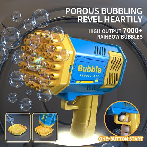 Machine À Bulles Lumineuse Pour Enfants, 40 Trous, Jouet D¿Extérieur, Machine À Fabriquer Des Bulles En Mousse - Bleu Et Jaune