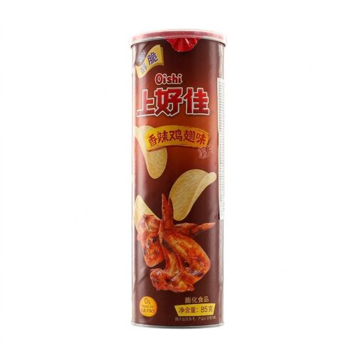 Oishi Chips De Pommes De Terre Croustillantes Pures (Ailes De Poulet Épicées) Seau 85g