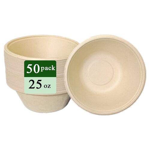 Rui bamboo Bol à fibres de bambou jetable 25 oz, lot de 50
