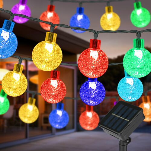 Vivreal Pvc-006-01 Guirlande Lumineuse Étanche De Boules En Verre Colorées À Énergie Solaire 50 Led - 7 M